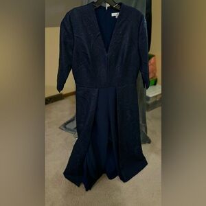 Kay Unger navy midi walk through dress/pants.